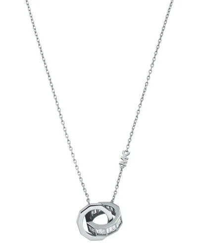 Michael Kors Brass Baguette Interlocking Pendant Necklace In Silver