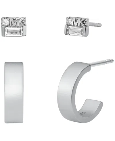 Michael Kors Brass Earring Duo Box Set In Silver