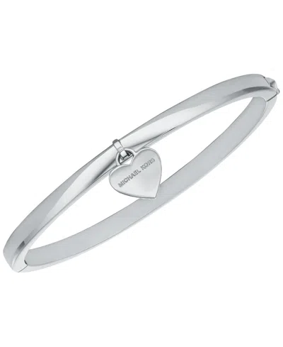 Michael Kors Brass Heart Two-sided Charm Bangle Bracelet In Silver