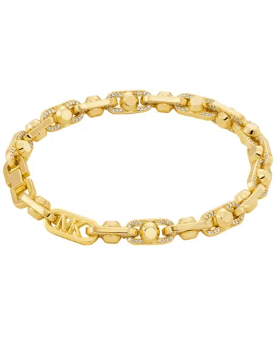 Michael Kors Brass Pave Astor Link Chain Bracelet In Gold