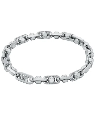 Michael Kors Brass Pave Astor Link Chain Bracelet In Silver