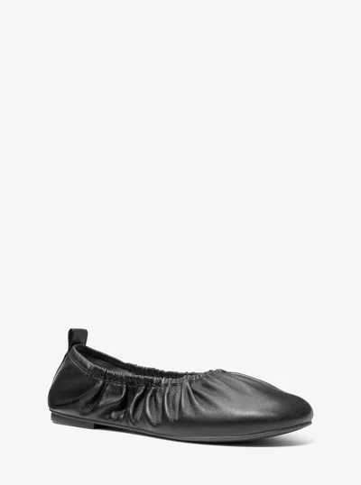 Michael Kors Bri Ruched Leather Ballet Flat In Black