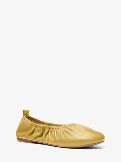 Michael Kors Bri Ruched Leather Ballet Flat In Green