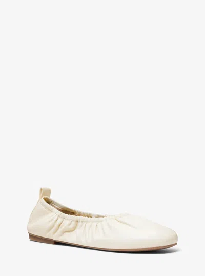 Michael Kors Bri Ruched Leather Ballet Flat In White
