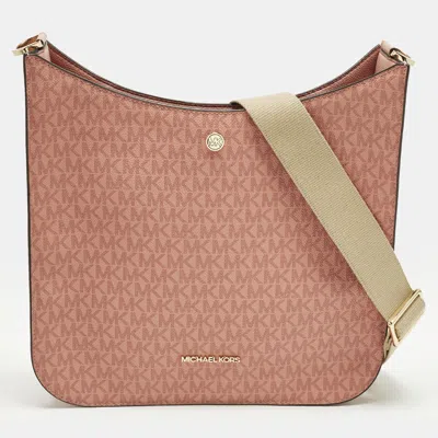 Pre-owned Michael Kors Briley Large Pink Signature Coated Canvas Messenger Bag