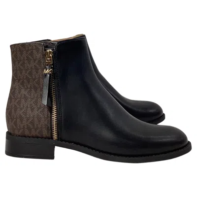 Michael Kors Britt Signature Logo Trim Ankle Boot In Black And Brown Leather