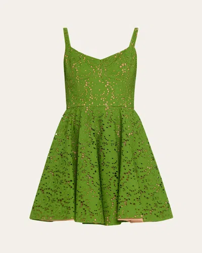 Michael Kors Broderie Anglaise Bustier Mini Dress In Green