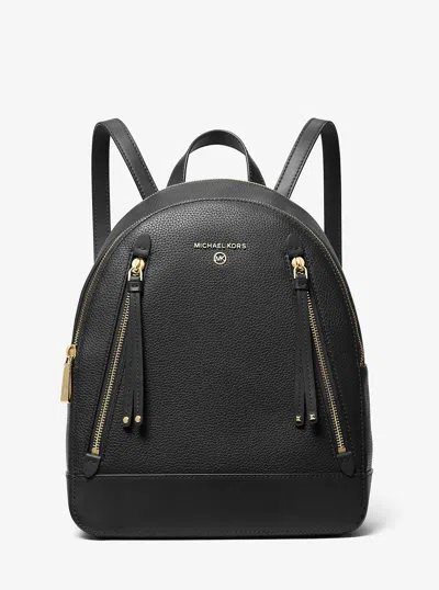 Michael Kors Brooklyn Medium Pebbled Leather Backpack In Black