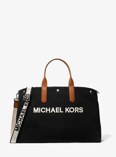 Michael Kors Brooklyn Oversized Cotton Canvas Tote Bag In Black