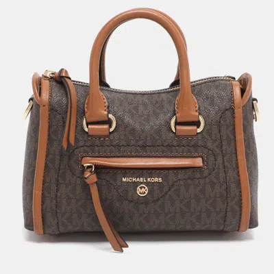 Pre-owned Michael Kors Brown Coated Canvas And Leather Extra Small Carine Satchel