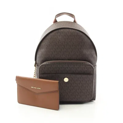 Pre-owned Michael Kors Brown Coated Canvas Leather Backpack ()