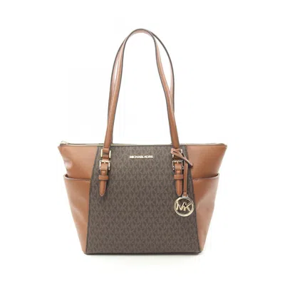 Pre-owned Michael Kors Brown Coated Canvas Leather Tote Bag ()