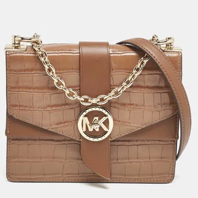 Pre-owned Michael Kors Brown Croc Embossed Leather Small Greenwich Crossbody Bag