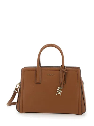 Michael Kors Brown Handbag With Metallic Lettering Logo And Pendant On The Front In Leather Woman