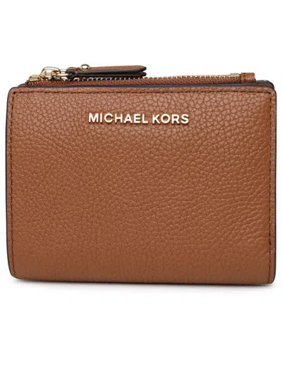 Michael Kors Brown Jet Set Tumbled Leather Wallet In Luggage