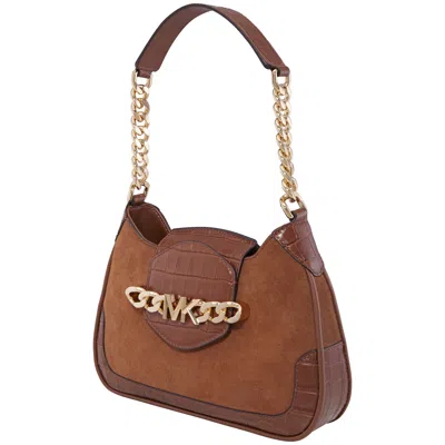 Michael Kors Brown Ladies Hally Small Suede And Crocodile Embossed Shoulder Bag