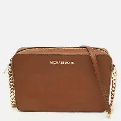 Pre-owned Michael Kors Brown Leather Jet Set Camera Crossbody Bag