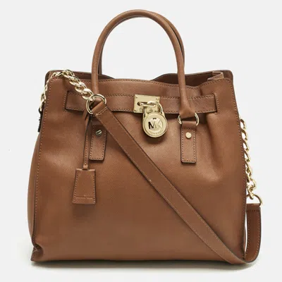 Pre-owned Michael Kors Brown Leather Large Hamilton North South Tote