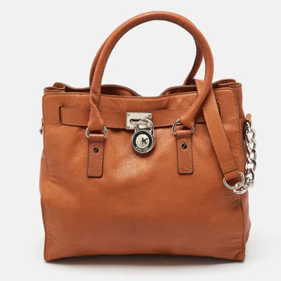 Pre-owned Michael Kors Brown Leather Large Hamilton North South Tote