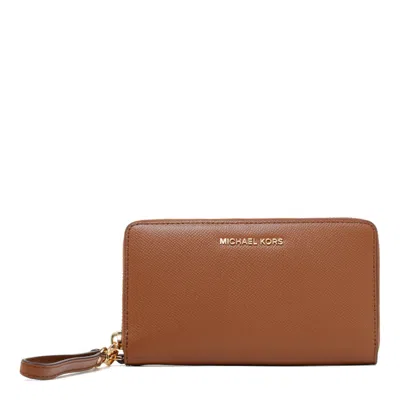 Michael Kors Jet Set Small Zip Around Card Case In Brown