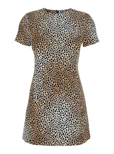 Michael Kors Brown Mini Dress With All-over Leopard Print In Tech Fabric Blend Woman