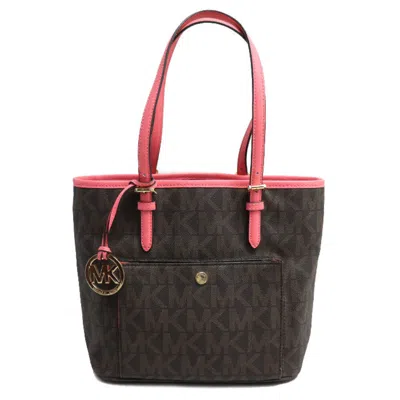 Pre-owned Michael Kors Brown Pink Pvc Coated Canvas Leather Tote Bag () In Multi