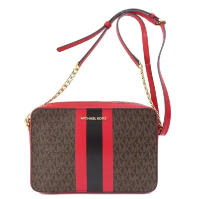 Pre-owned Michael Kors Brown Red Color Pvc Shoulder Bag ()