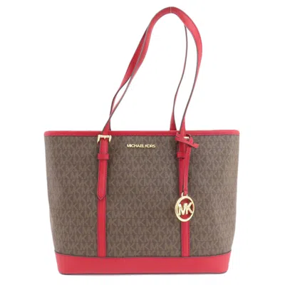 Pre-owned Michael Kors Brown Red Color Pvc Tote Bag ()