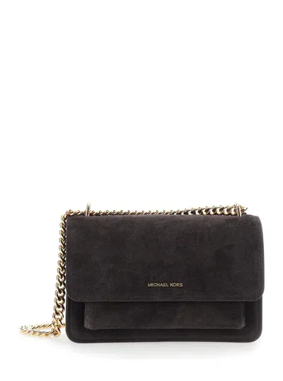 Michael Kors Brown Shoulder Bag With Chain Strap And Front Logo In Suede Woman