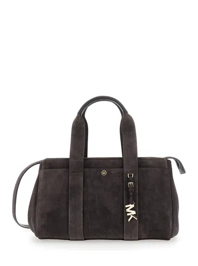 Michael Kors Brown Shoulder Bag With Metallic Pendant In Suede Woman