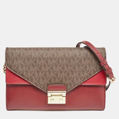 Michael Kors /brown Signature Coated Canvas And Leather Chain Clutch In Multi