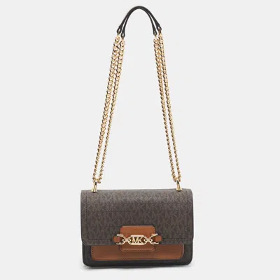 Pre-owned Michael Kors Brown Signature Coated Canvas And Leather Extra Small Heather Shoulder Bag