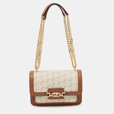 Pre-owned Michael Kors Brown Signature Coated Canvas And Leather Heather Shoulder Bag