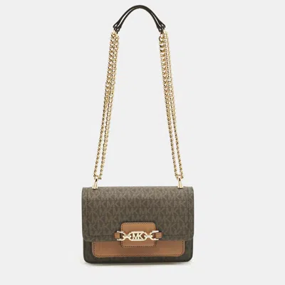 Pre-owned Michael Kors Brown Signature Coated Canvas Extra Small Heather Shoulder Bag