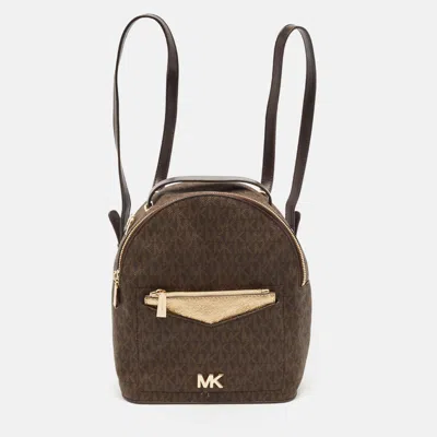 Pre-owned Michael Kors Brown Signature Coated Canvas Jessa Convertible Backpack