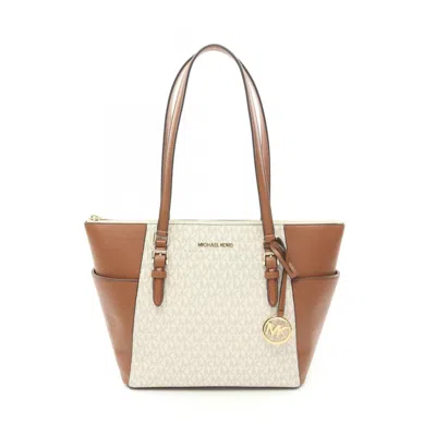 Michael Kors Brown White Coated Canvas Leather Tote Bag