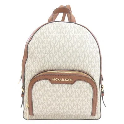 Pre-owned Michael Kors Brown White Leather Pvc Backpack () In Brown, White
