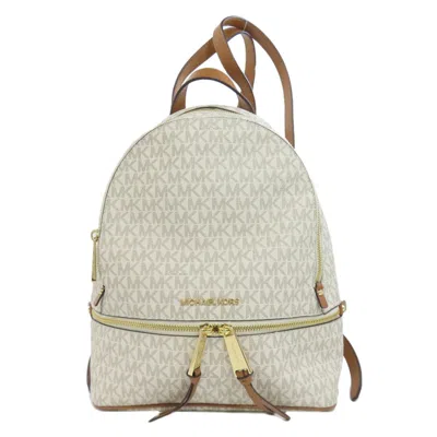 Pre-owned Michael Kors Brown White Pvc Backpack ()