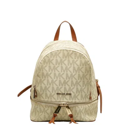 Pre-owned Michael Kors Brown White Pvc Leather Backpack ()
