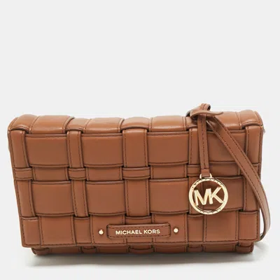 Pre-owned Michael Kors Brown Woven Faux Leather Large Ivy Crossbody Bag