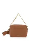 Michael Kors Bryant Brown Shoulder Bag With Logo Lettering On The Front And Chain Shoulder Strap In Hammered Leat In Beige