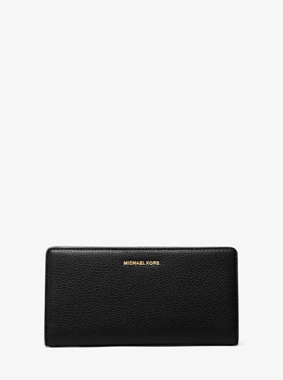 Michael Kors Bryant Large Pebbled Leather Snap-front Wallet In Black
