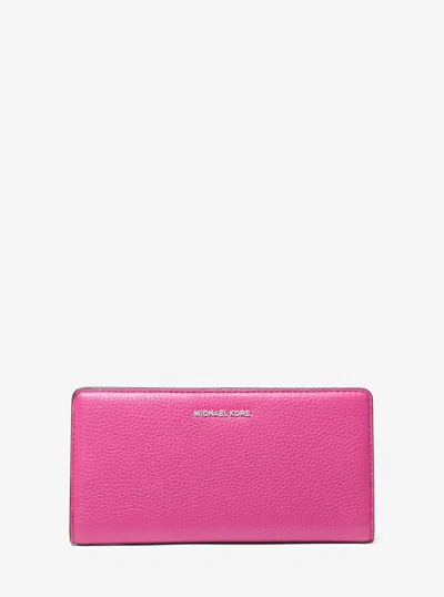 Michael Kors Bryant Large Pebbled Leather Snap-front Wallet In Pink