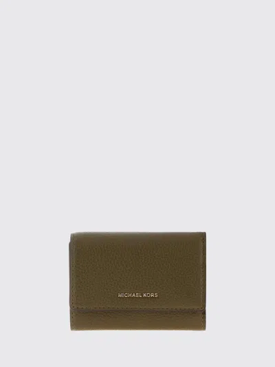 Michael Kors Bryant Leather Tri-fold Wallet With Metal Logo And Button In Green