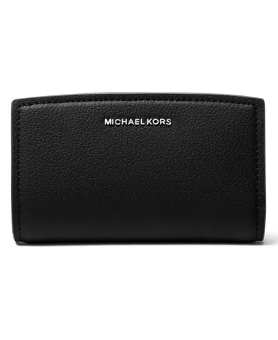 Michael Kors Bryant Leather Zip Around Wallet In Black,silver