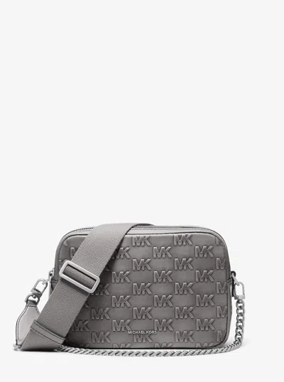 Michael Kors Bryant Medium Burnished Leather Camera Crossbody Bag In Gray