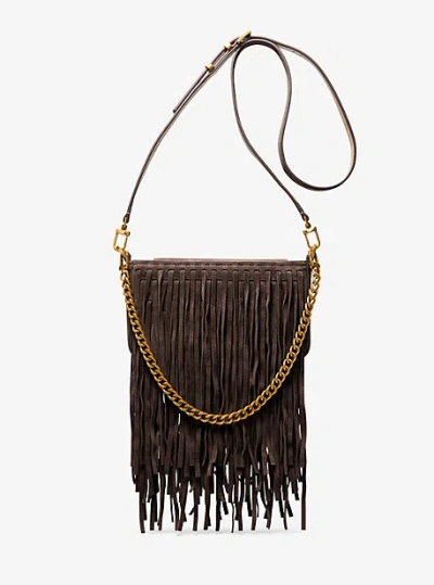 Michael Kors Bryant Small Fringed Suede Convertible Pochette In Brown