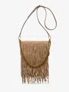 Michael Kors Bryant Small Fringed Suede Convertible Pochette In Brown
