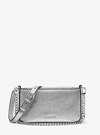 Michael Kors Bryant Small Metallic Leather Convertible Pochette In Burgundy