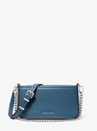 Michael Kors Bryant Small Pebbled Leather Convertible Pochette In Blue